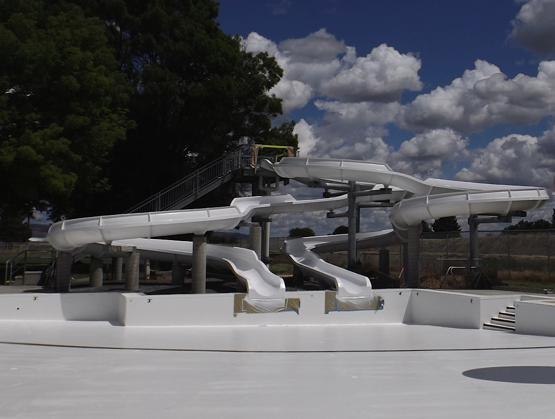 Freshly restored white waterslide complex