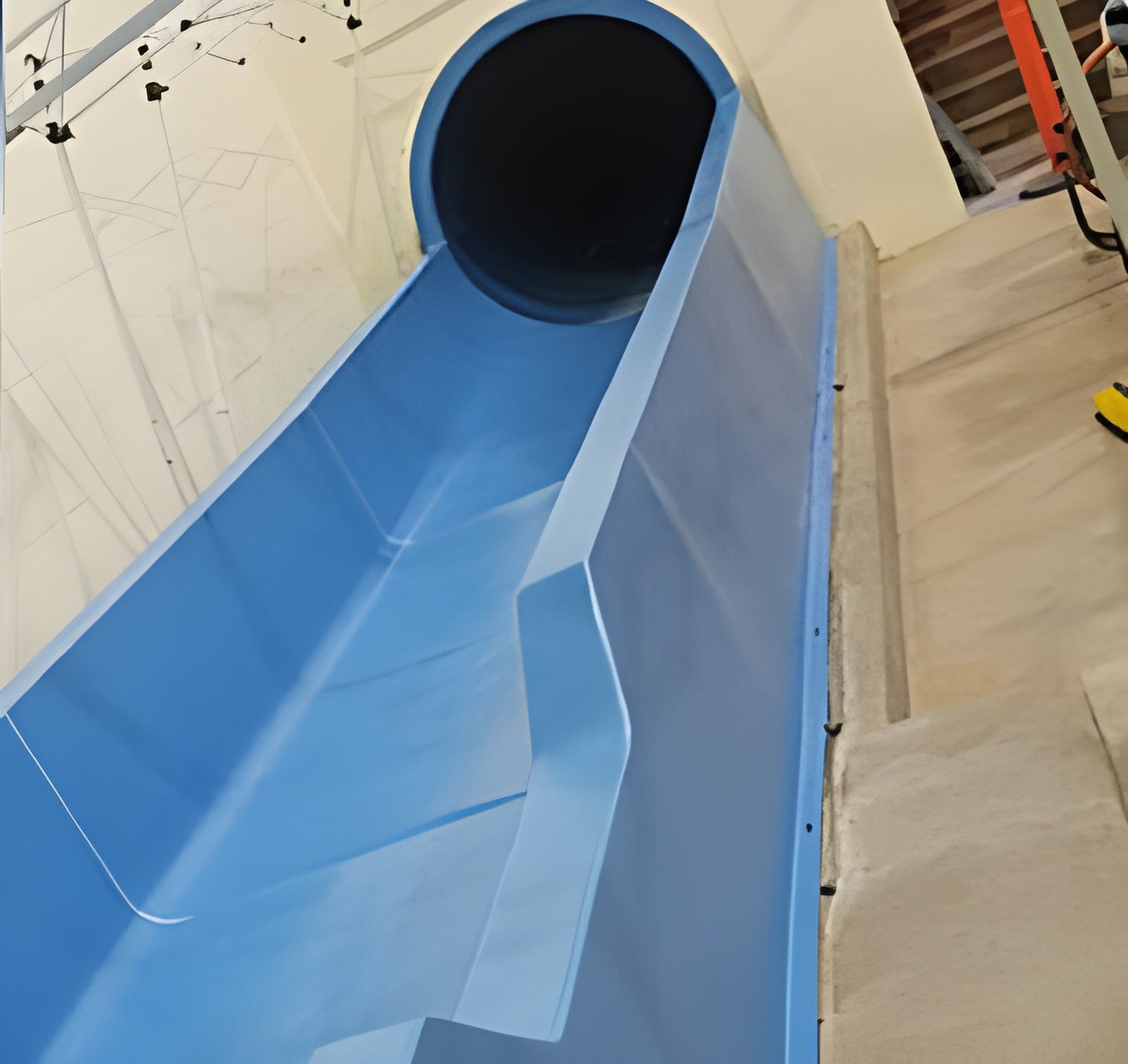 Freshly gel-coated waterslide interior — preview the finish in different colors